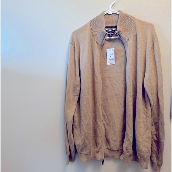 Club Room Men's Full-Zip Sweater, long sleeve- Toast Heather XL - Picture 3 of 5